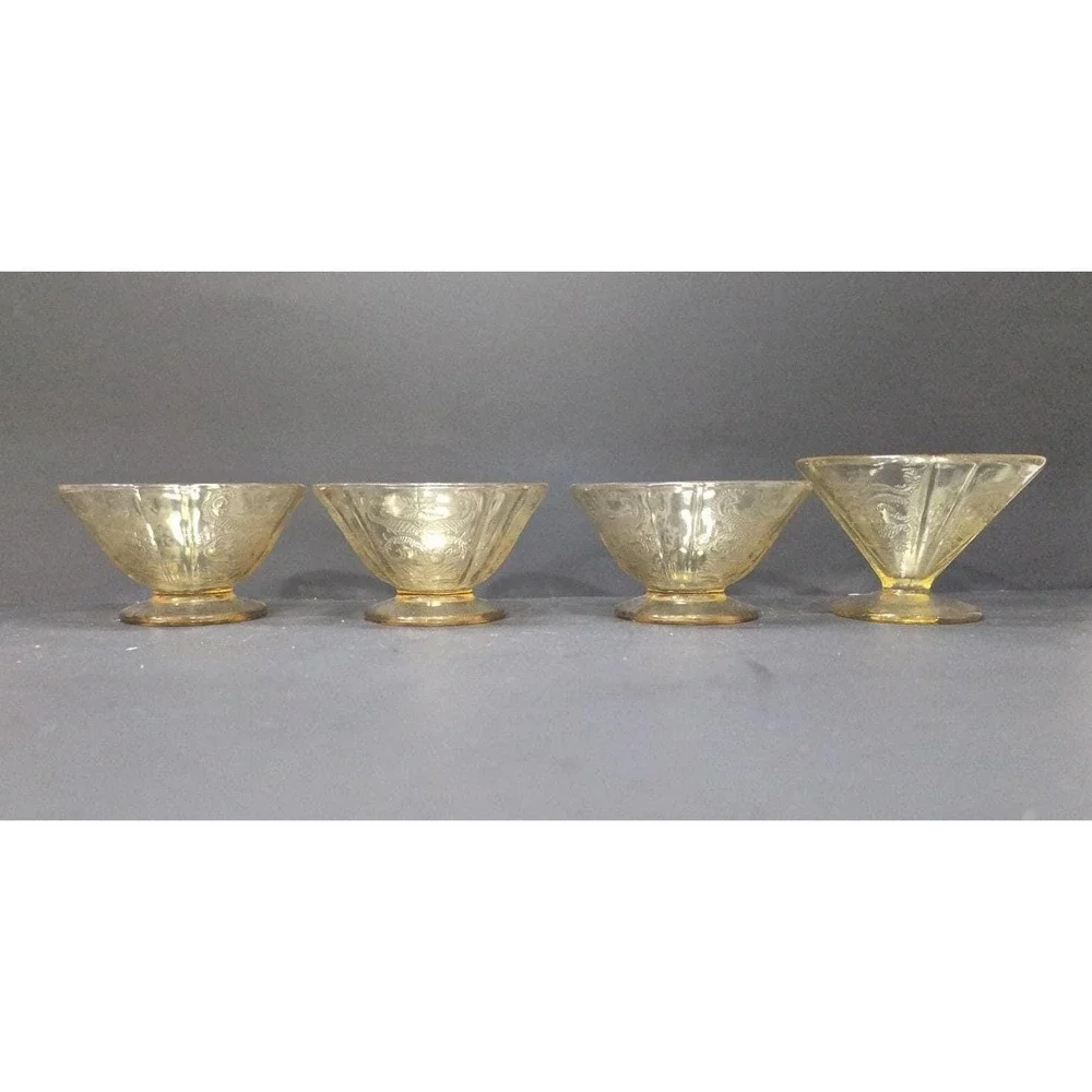Federal‎ Glass Madrid Amber Sherbet Glasses, Set of 4, Vintage Etched Glassware